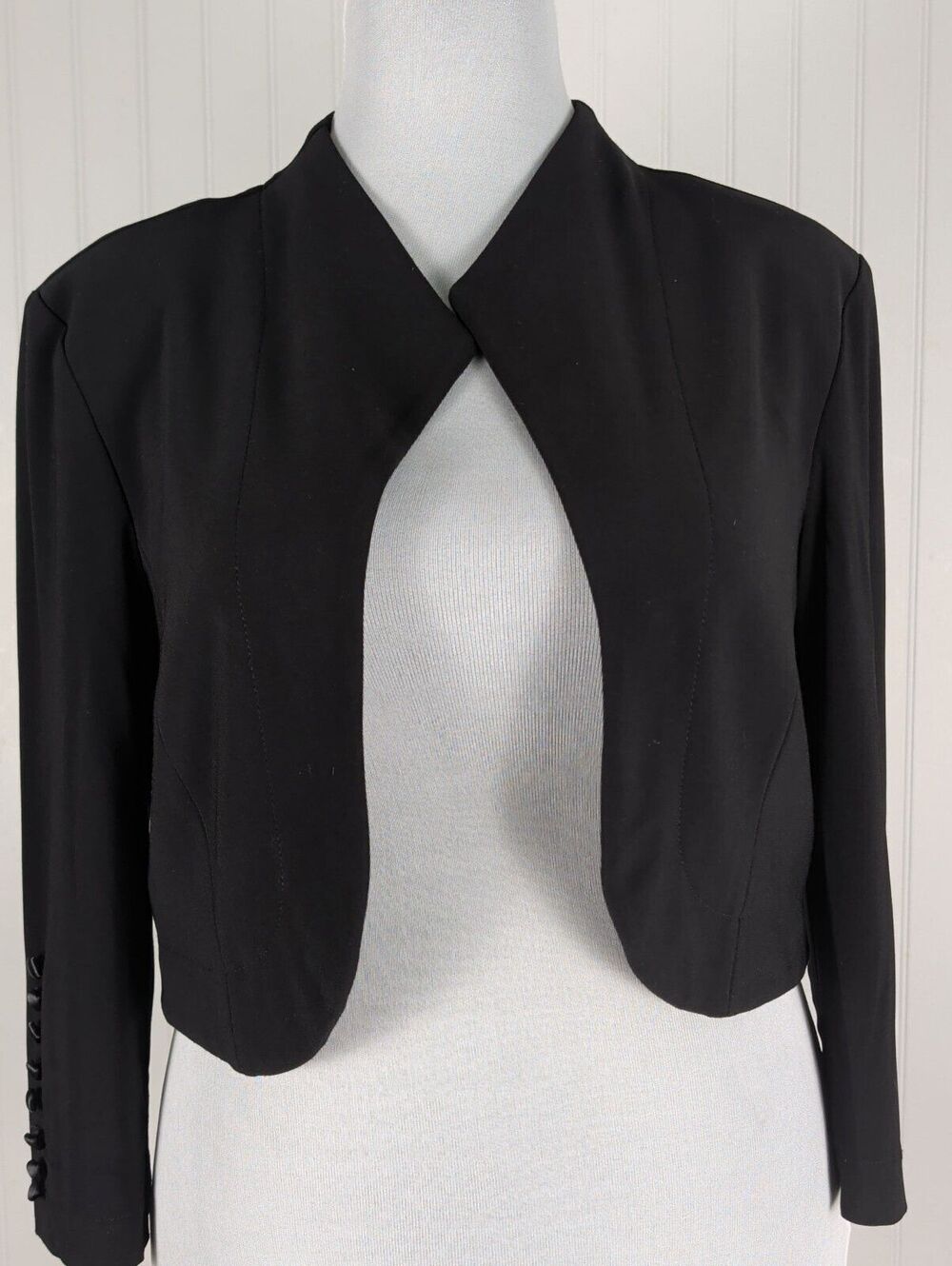 Joseph Ribkoff Classic Bolero Jacket Black 3/4 Button Sleeve Blazer Size 12